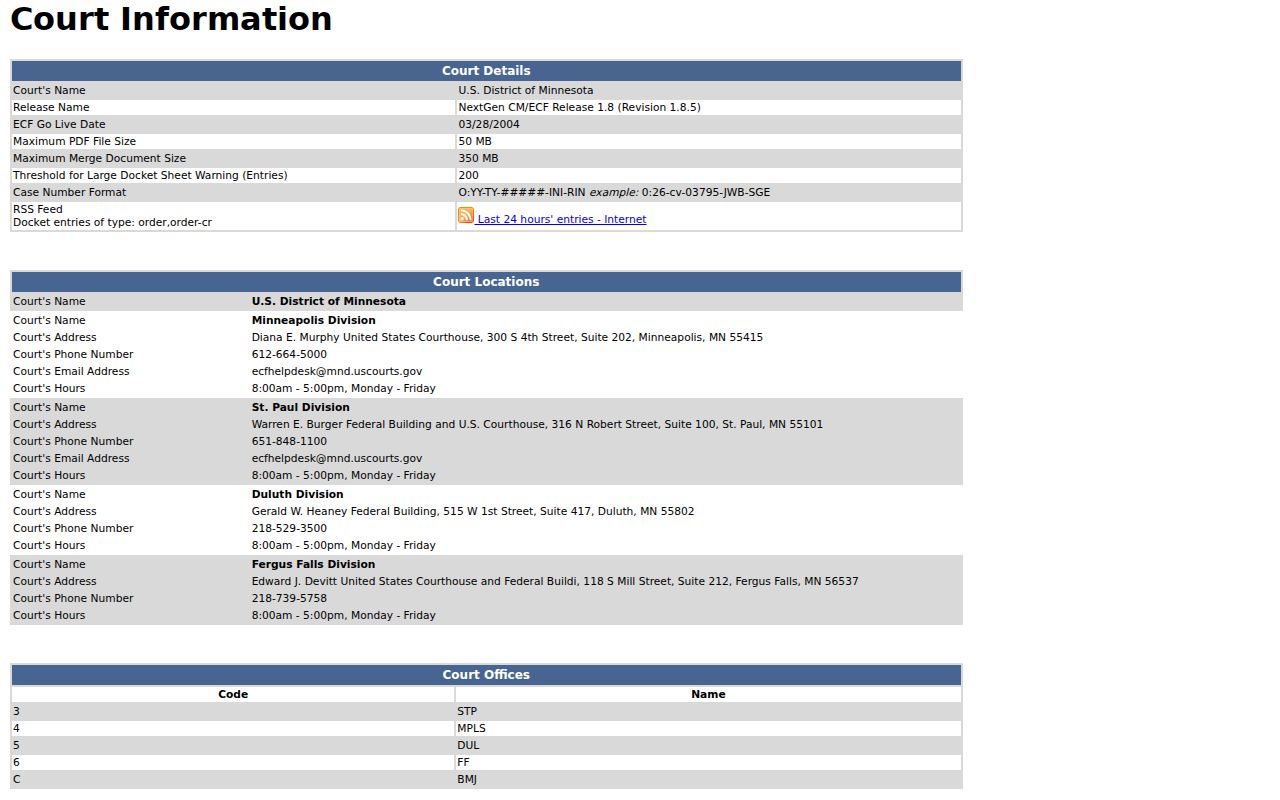 Cottonwood court docket and separate federal court record boundary