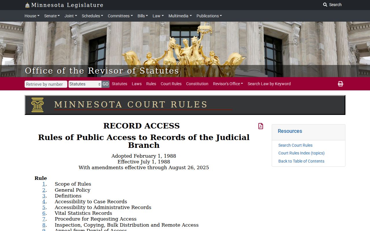 Lyon County civil docket Minnesota public access rules source