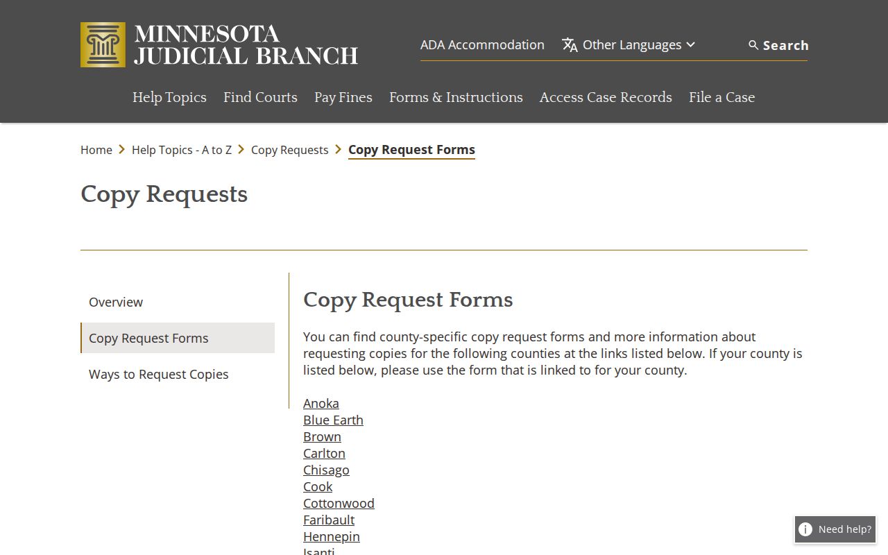 Lyon County court docket court copy request forms directory