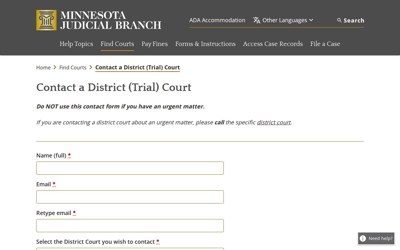 Lyon County court docket Court Administration contact page