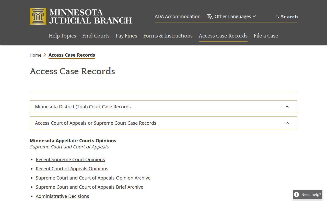 Lyon County court docket Minnesota court record access overview
